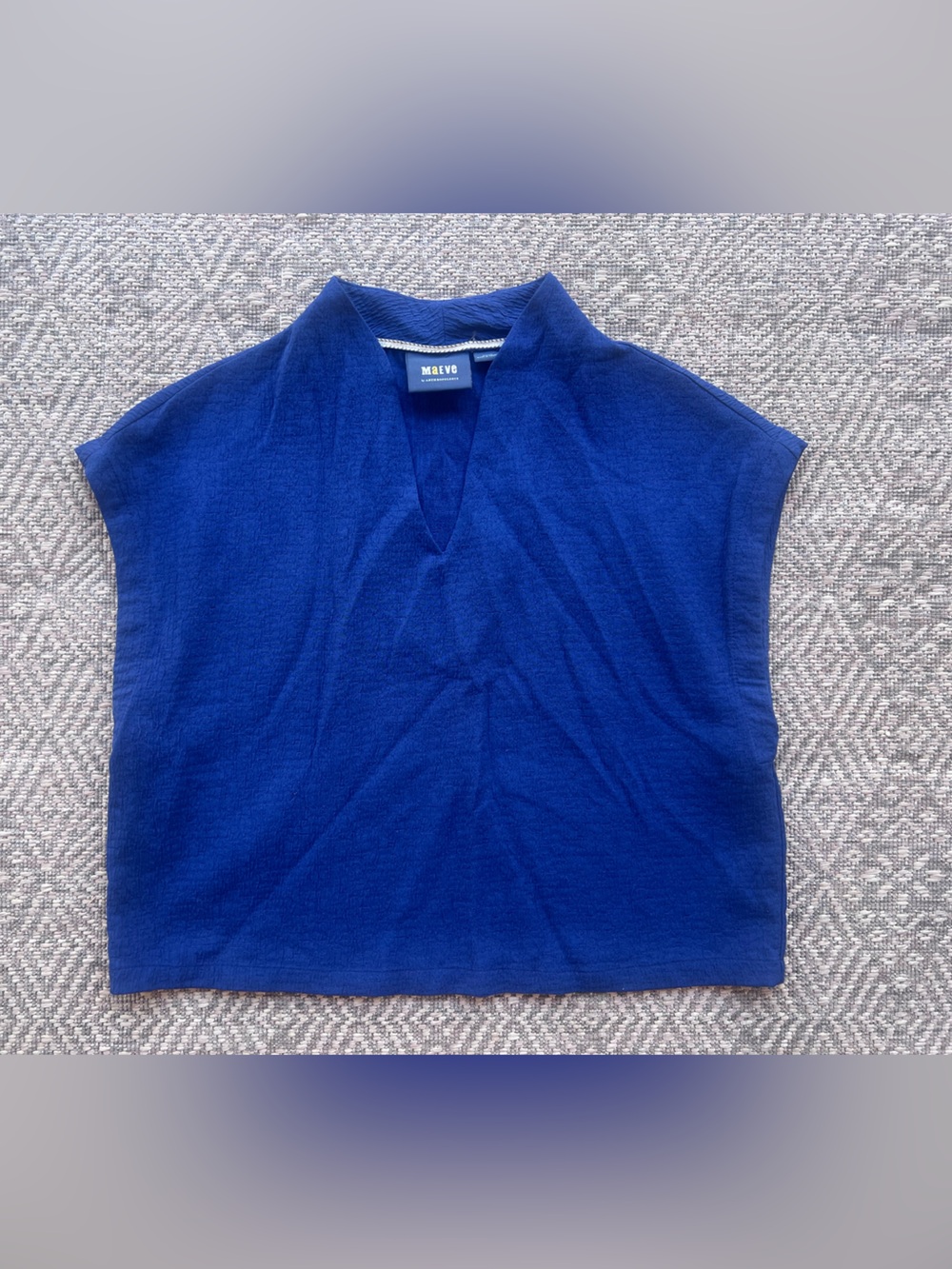 Maeve Royal Blue Cropped Knit Cap-Sleeve Top